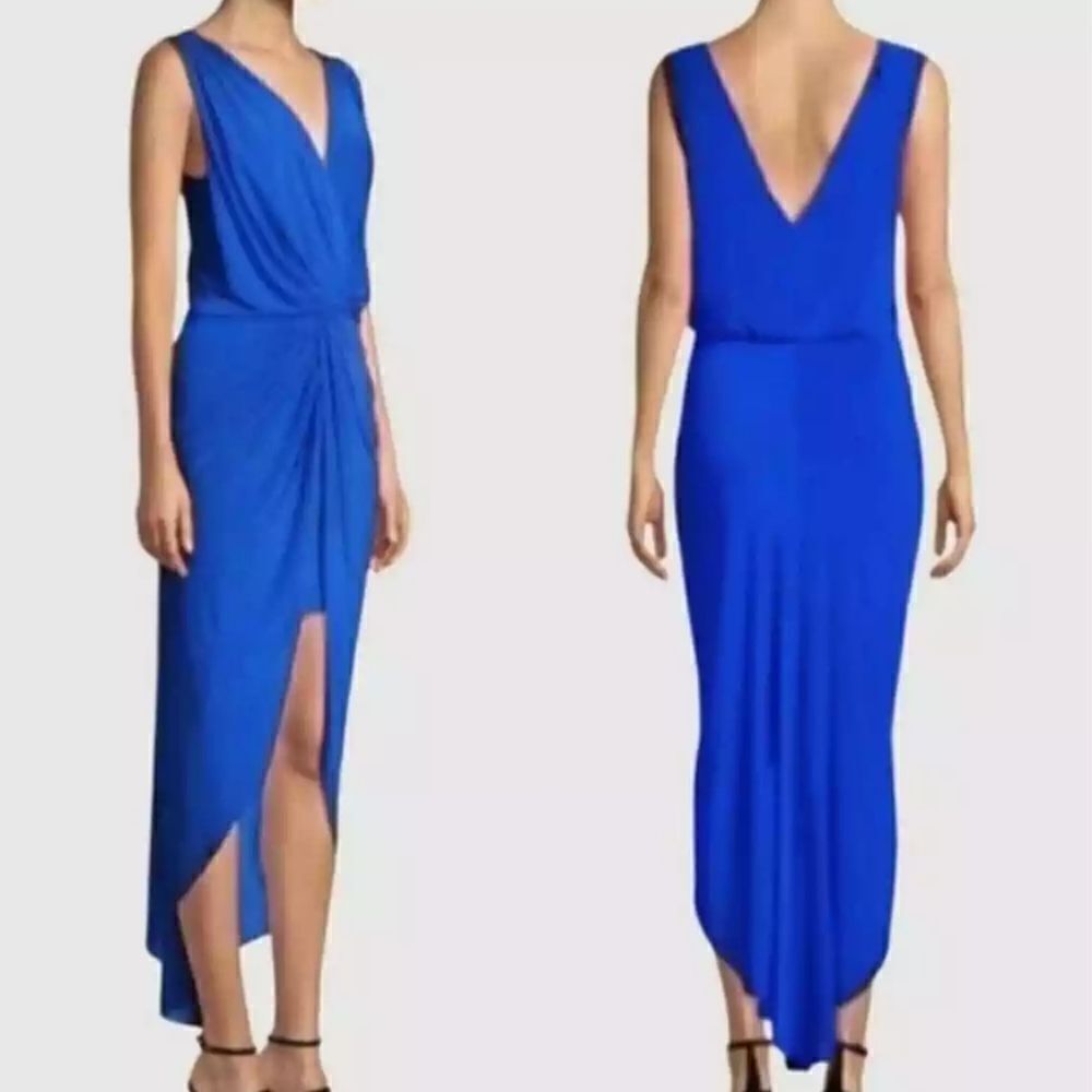 Misa Los Angeles V-Neck Cocktail Party High Low Formal Dress, Medium, Royal Blue